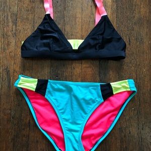 Neon color block bikini